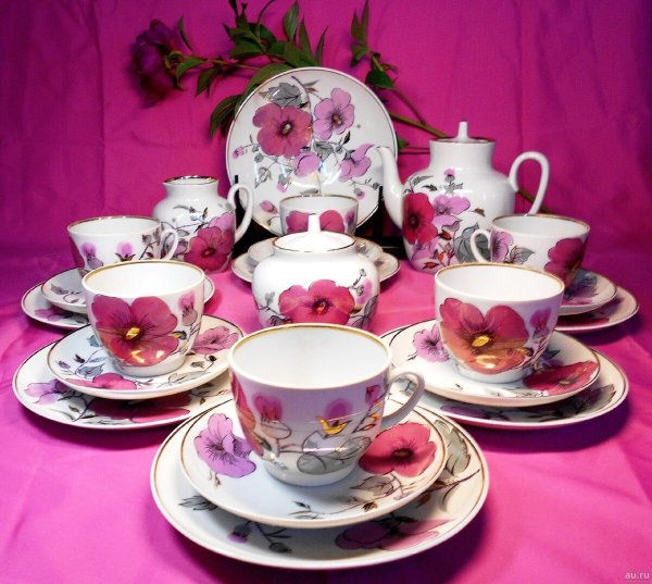 Чайный сервиз ЛФЗ "розовая ветка" 16 предметов