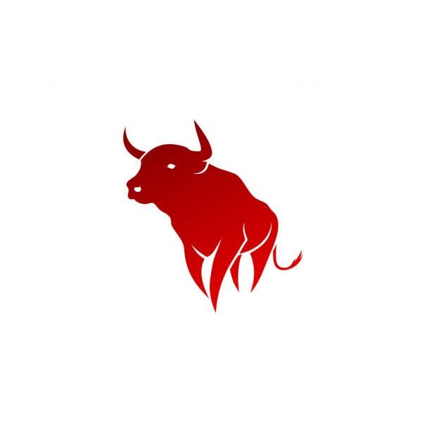 Два красных быка на фоне солнца логотип
