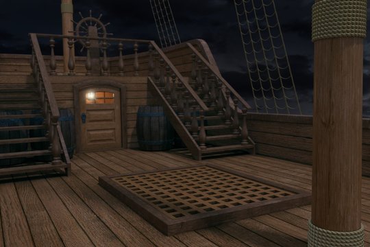 Ночная палуба корабля пиратского