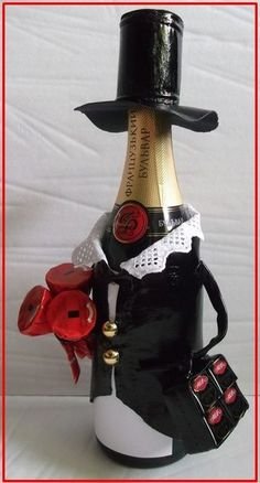 Декор бутылки коньяка в подарок для мужчины