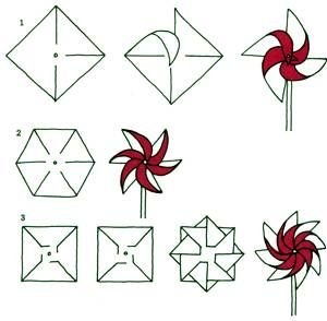 Оригами вертушка схема