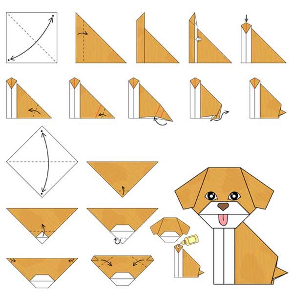 Оригами из бумаги для детей собачка пошагово