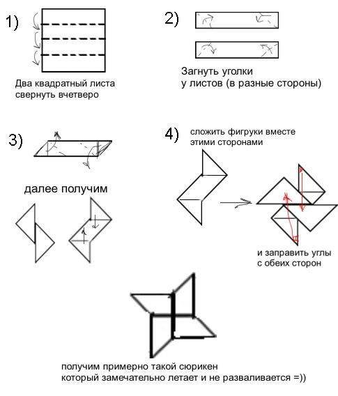 Оригами из бумаги схема сюрикен поэтапно
