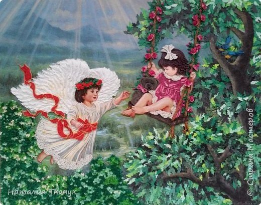 Картина девочка на кочеле и ангел
