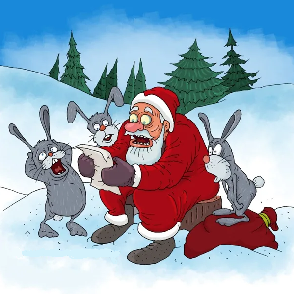 Дед Мороз и заяц красивый
