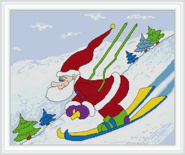 Дед Мороз на лыжах с горки