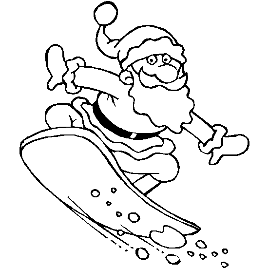 Дед Мороз на сноуборде раскраска