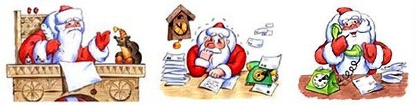 Дед Мороз сидит за столом с письмами