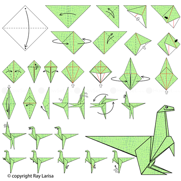 Оригами динозавр птеродактиль схема