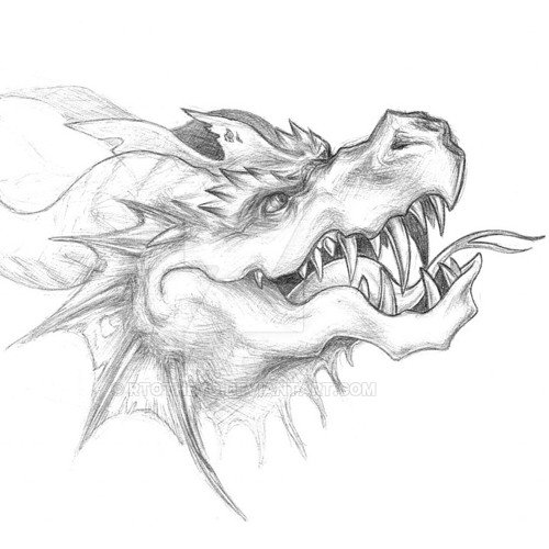 Голова дракона простым карандашом
