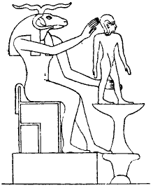 Древнеегипетский Бог ХНУМ лепит на гончарном круге первых людей