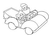 Дед Мороз на машине раскраска