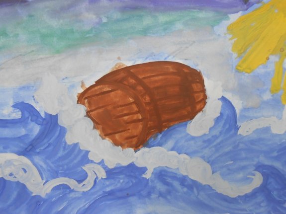 Рисунок сказки о царе Салтане Пушкина бочка в море