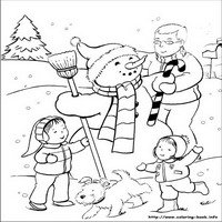 Раскраска дети лепят снеговика