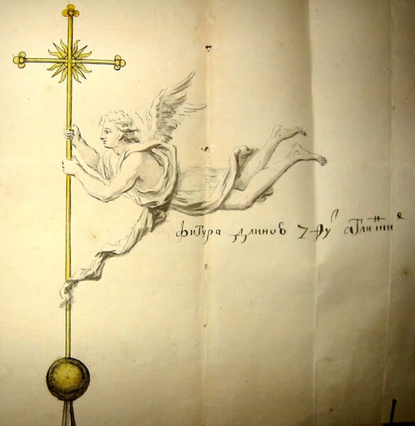 Ангел на шпиле Петропавловского собора рисунок Трезини