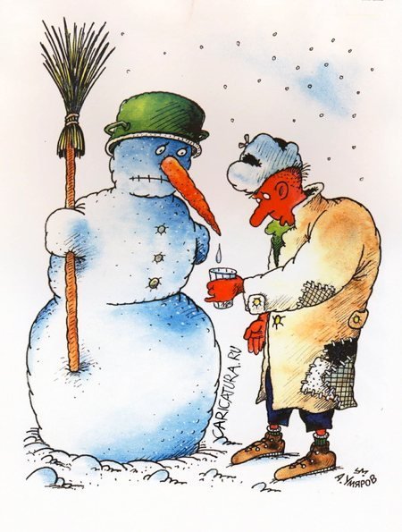 Карикатура заяц и Снеговик