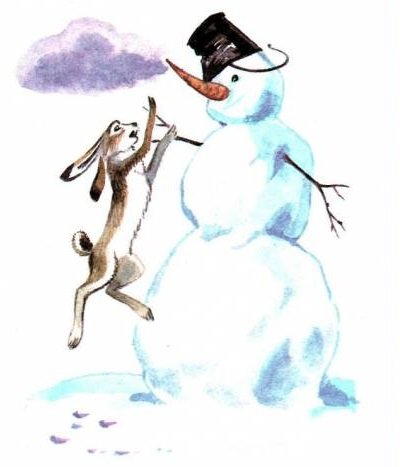 Снеговик и заяц открытка