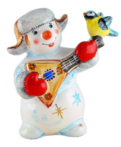 Снеговик с балалайкой елочная игрушка