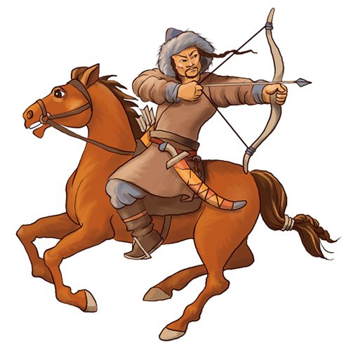 Монгольский воин на белом фоне