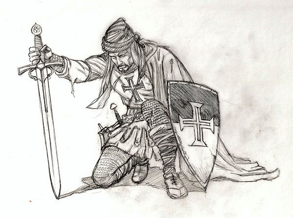 Рыцарь на колене с мечом
