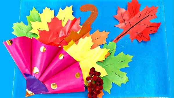 Поделка зонтик с осенними листьями из бумаги