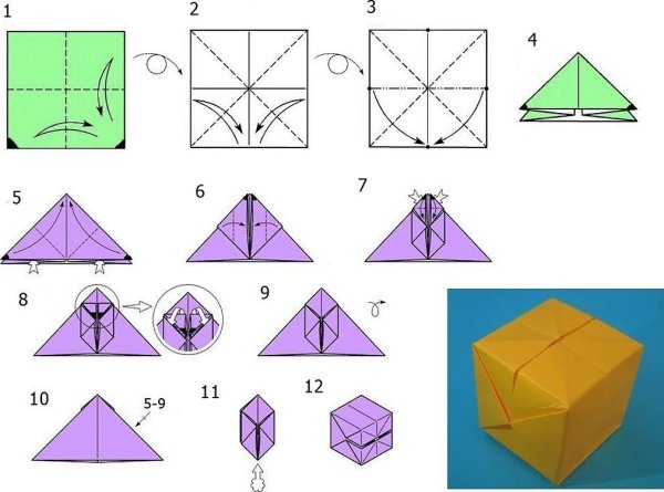 Кубик оригами из бумаги без клея