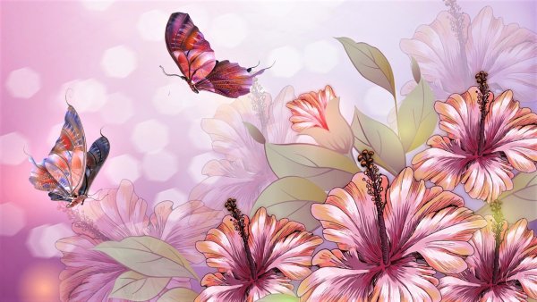 Абстракция бабочки и цветы