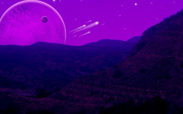 Фиолетовое небо с планетами