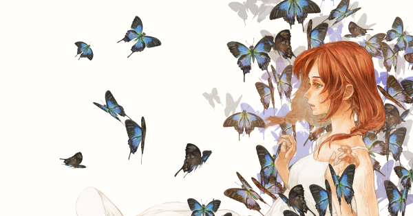 Аниме фон с бабочками
