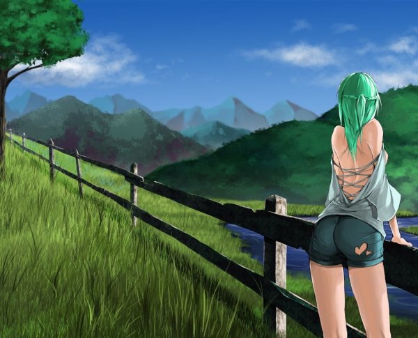 Зеленый пейзаж в стиле аниме