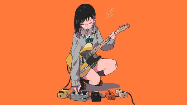 Аниме девушка с гитарой