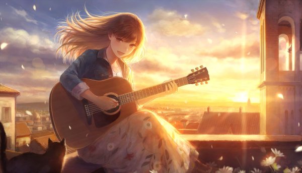 Аниме девочка с гитарой