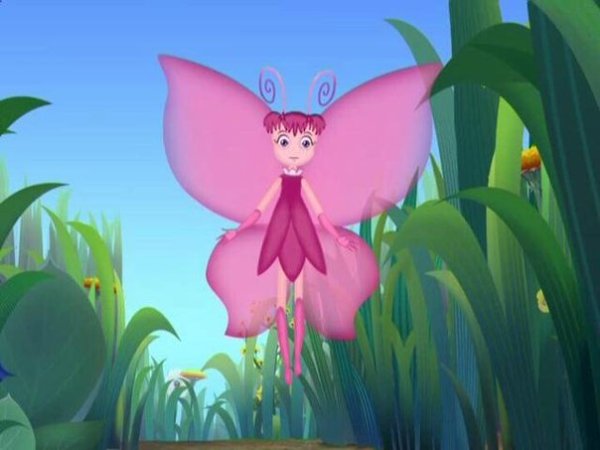 Мила и розовая бабочка Лунтик