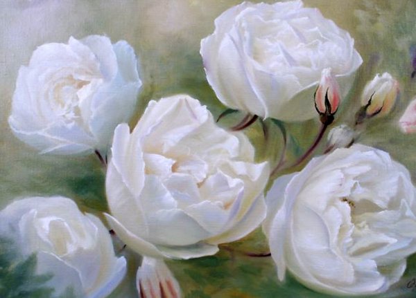 Белые цветы на белом фоне живопись