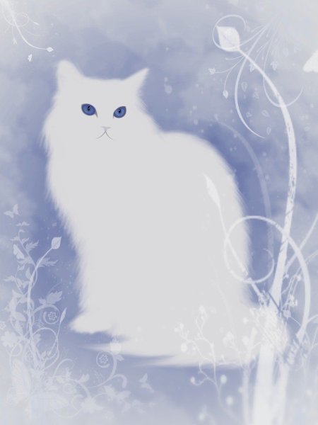 Белая кошка арт