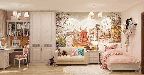 Детская комната в классическом стиле с фресками