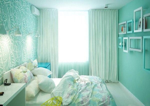 Спальня в бирюзовом цвете
