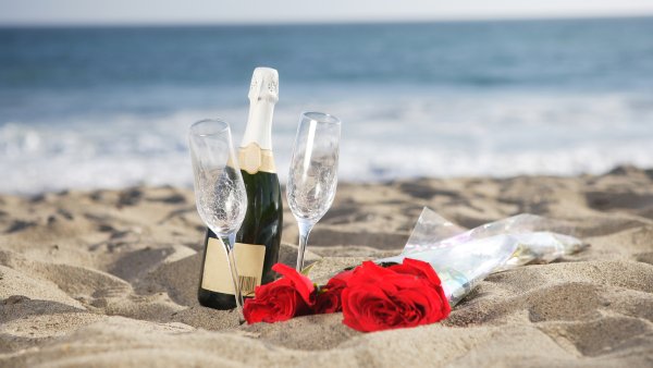 Пляж шампанское цветы