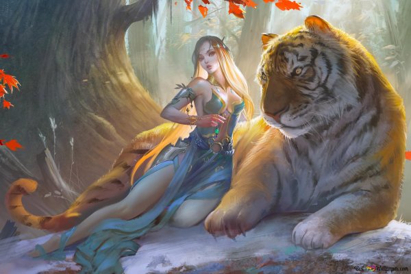 Девушка с тигром фэнтези