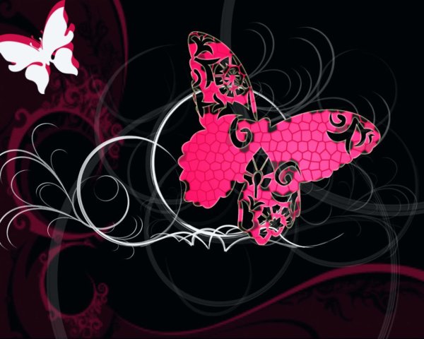 Розовые бабочки на черном фоне