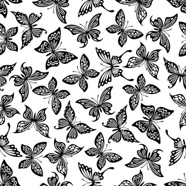 Черно белый паттерн с бабочками