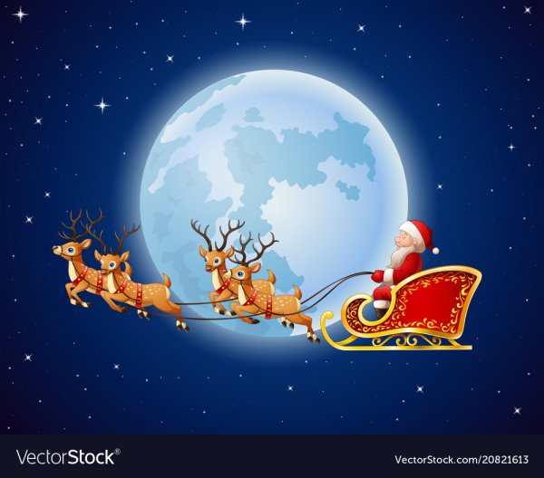 Сани Деда Мороза на фоне Луны