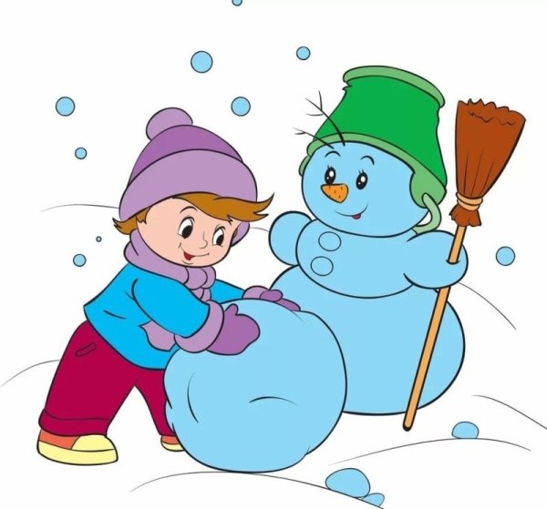 Дети лепят снеговика иллюстрация