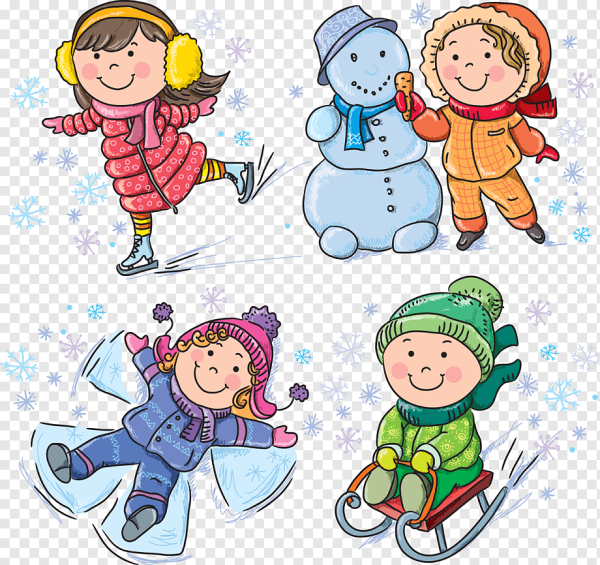 Дети зимой на прозрачном фоне