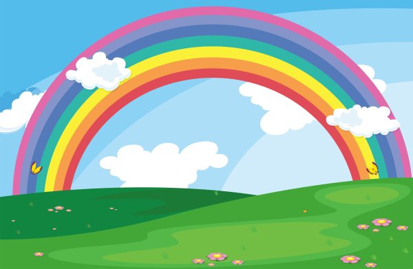 Детский пейзаж с радугой