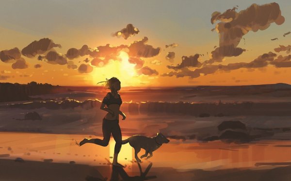 Девушка бежит на закате