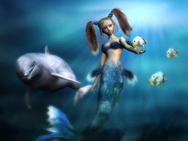 Девочка и дельфин обои