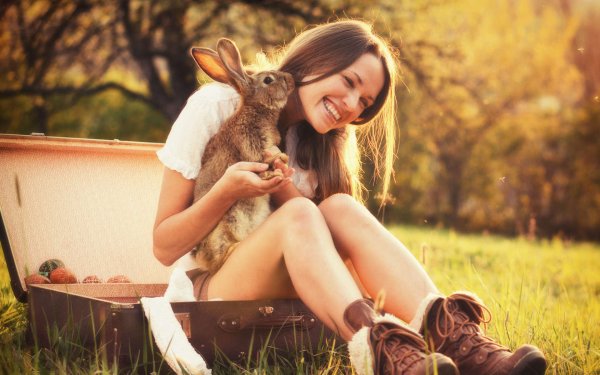 Фотосессия девушка с кроликом