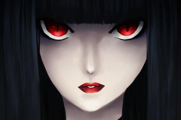 Черноволосая девушка с красными глазами