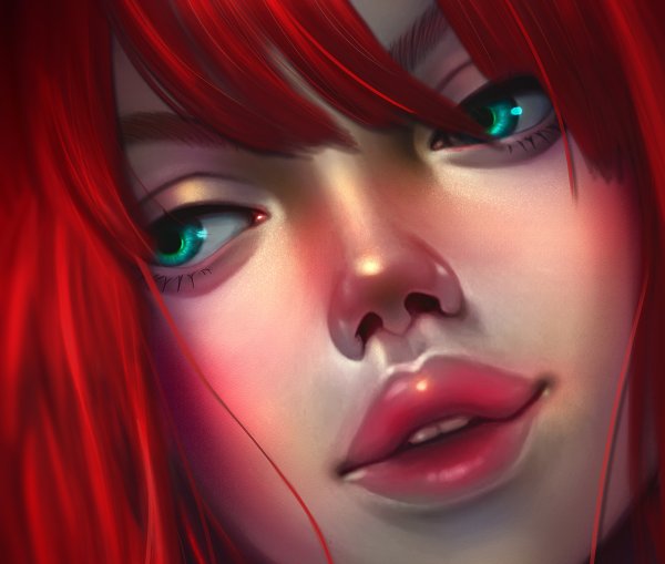 Рыжая девушка с зелеными глазами арт